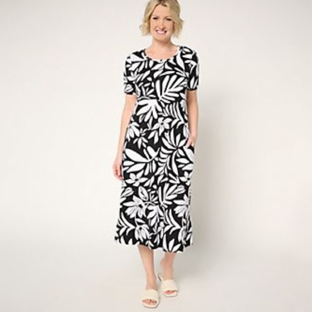New - Denim & Co. Tall Favorite Jersey Short Sleeve Midi Dress medium‎ tall